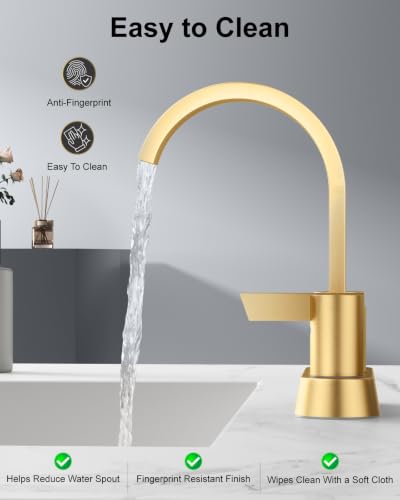 Gold Bathroom Faucet,4 Inch Centerset 2-Handle Waterfall | Includes Pop-Up Drain,24-Inch Supply Lines,Mounting Hardware,SUS304 Stainless Steel Construction,And A 360° Swivel Spout - color: Gold