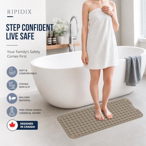 Bathtub Mat Non-Slip – 39" x 15.5" Extra Long Shower Mat with Suction Cups, BPA Free & Machine Washable, Textured Bath Mat for Tub, Ideal for Kids, Seniors & Pregnant Women, Clear Brown - color: Light Gray