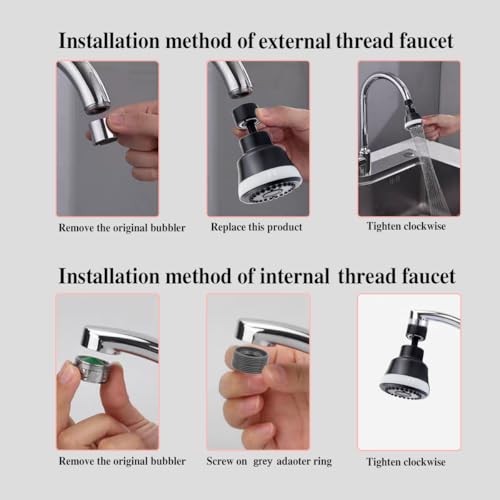 Faucet Aerator Faucet Sprayer Attachment, Kitchen Faucet Head Replacement with 4 Spray Modes, 360° Swivel Faucet Extender Anti-Splash Sink Sprayer Faucet Nozzle Head (Diamond, Black) - color: Black, style: Diamond