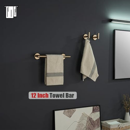 JQK Champagne Bronze Towel Bar, 12 Inch 304 Stainless Steel Thicken 0.8mm Towel Rack Bathroom, Towel Holder Wall Mount, Useable Length 9 Inch, TB110L9-CB - color: Champagne Bronze, size: 12 Inch