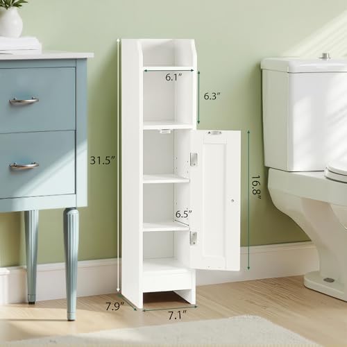 ZENY Slim Bathroom Storage Cabinet, Narrow Bathroom Cabinet with Door and Adjustable Shelves, Freestanding Toilet Paper Storage Cabinet for Small Spaces (White)
