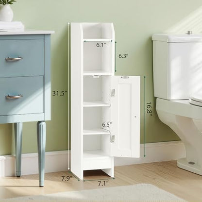 ZENY Slim Bathroom Storage Cabinet, Narrow Bathroom Cabinet with Door and Adjustable Shelves, Freestanding Toilet Paper Storage Cabinet for Small Spaces (White)