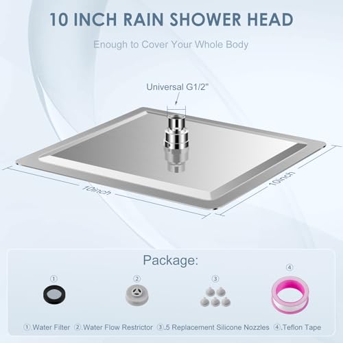 10 Inch Rain Shower Head Brushed Nickel - All Metal Stainless Steel 304, Ultra Thin Design, Modern Bathroom Square Rainfall Showerheads - Full Body Coverage Bath Shower - color: Brushed Nickel, size: 10 Inch Square