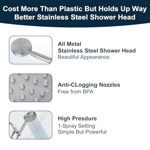 All Metal Shower Head with Handheld - 72" Long Hose, High Pressure Sprayer | Hand HeId Showerhead Spray, Solid Outdoor Showerheads and Brass Holder, Brushed Nickel - color: Brushed Nickel
