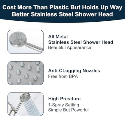 All Metal Shower Head with Handheld - 72" Long Hose, High Pressure Sprayer | Hand HeId Showerhead Spray, Solid Outdoor Showerheads and Brass Holder, Brushed Nickel - color: Brushed Nickel