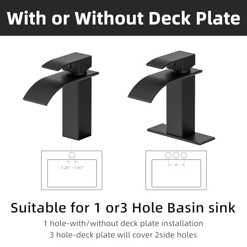 Waterfall Bathroom Faucet, Matte Black Stainless Steel, 1-Handle | Modern Bathroom Sink Faucet for RV & Outdoor Basins, Pop-Up Drain, Supply Lines, 6-in Deck Plate, 1- or 3-Hole, NSF Certified - color: Matte Black