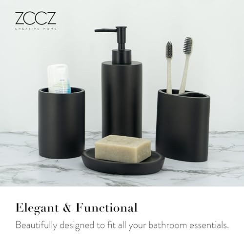 Bathroom Accessory Sets, 4 Pieces Bathroom Accessories Complete Set Vanity Countertop Accessory Set, Includes Lotion Dispenser Soap Pump, Toothbrush Holder and Tray (Matte Black Look Rounded) - color: Matte Black Look Rounded