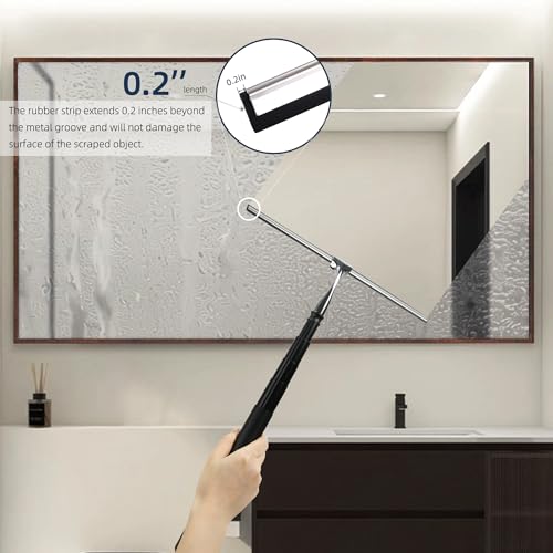 12-51’’ Telescopic Window Squeegee for High Windows, 2-in-1 Window Cleaning Kit with Extra Silicone Blade & Hook, Professional Squeegee for Shower Glass Doors (Window Squeegee for Home)