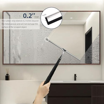 12-51’’ Telescopic Window Squeegee for High Windows, 2-in-1 Window Cleaning Kit with Extra Silicone Blade & Hook, Professional Squeegee for Shower Glass Doors (Window Squeegee for Home)