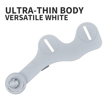 Bidet Toilet Attachment with Dual Nozzles, Non Electric Bidet Attachment for Toilet with Adjustable Water Pressure for Front and Rear Wash, Thin Profile, White
