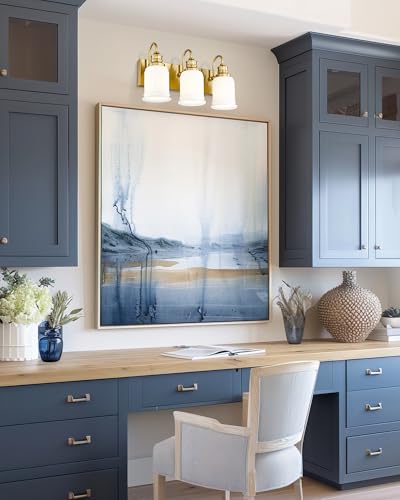 3-Light Bathroom Light Fixture, HWH Modern Vanity Light, Brushed Gold Wall Light Over Mirror, Frosted White Bell-Shaped Glass, 5HZG106B-3W BG - color: Brushed Gold, size: 3-Light