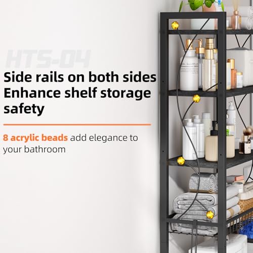 Over-The-Toilet Storage Rack, 4-Tier Bathroom Organizer Shelf Over Toilet with Adjustable Shelf and Basket, Freestanding Space Saver Bathroom Shelves Above Toilet for Room (Pure Black) - color: Pure Black