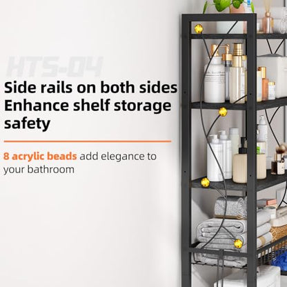Over-The-Toilet Storage Rack, 4-Tier Bathroom Organizer Shelf Over Toilet with Adjustable Shelf and Basket, Freestanding Space Saver Bathroom Shelves Above Toilet for Room (Pure Black) - color: Pure Black