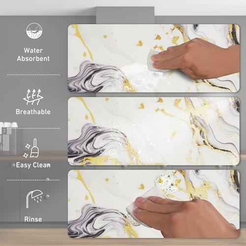 Sofort Dish Drying Mat, Super Absorbent Dish Drying Pad | Non-slip backing, Gold Black Marble, For Kitchen Counter, Coffee Maker, Dish Rack, 16 x 24 Inches