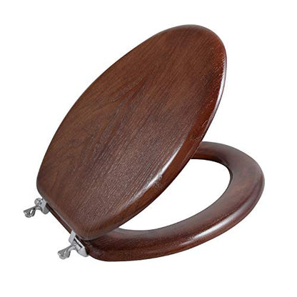 Angel Shield Durable Wood Veneer Natural Toilet Seat Metal Hinged Easy Clean Anti-scratch American Standard(Elongated,Dark Walnut) - color: Dark Walnut, size: Elongated-18.5”