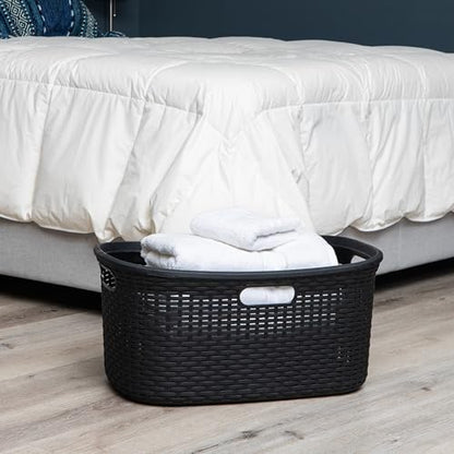 Mind Reader 40L Laundry Basket, Clothes Hamper, Premium Wicker Design, Plastic, Set of 2, Black - color: Black, size: 2-Pack
