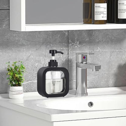 Hand & Dish Soap Dispenser - Modern Plastic Pump with Labels - Black - color: Black
