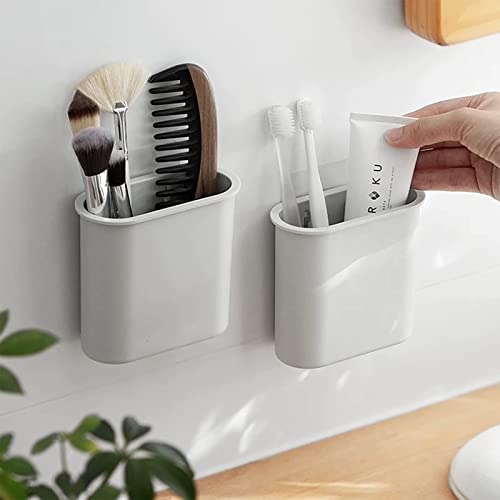 2 Packs Toothbrush Holders Wall Mounted, Self Adhesive Tooth Brush Holder for Bathroom Electric Toothbrush Toothpaste Razor Bathroom Accessories(Grey - color: Grey