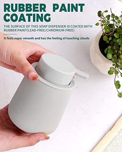 BosilunLife Ceramic Soap Dispenser - Dish Soap Dispenser for Bathroom 12Oz | Refillable Liquid Hand Wash Dispenser for Essential Oil, Lotion Soap, Rubber Paint Light Grey - color: Rubber Light Grey