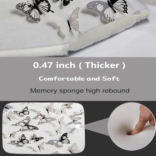 Cute Modern Butterfly Aesthetic Bathroom Rugs and Mats Sets 3 Piece, Memory Foam Bath Mat, U-Shaped Contour Shower Mat Non Slip Absorbent, Velvet Washable 20 x 31 inch Black and White - color: Color16