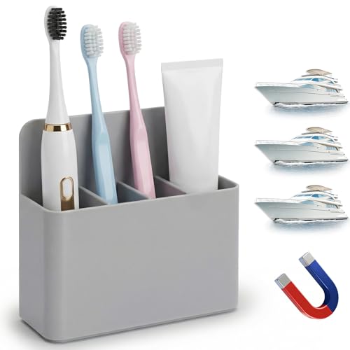 Magnetic Toothbrush Holder for Cruise Essentials | Travel Toothbrush Holder for Bathrooms, Cruise Cabin Essentials Must Have for Alaska & Caribbean Cruises - color: Grey