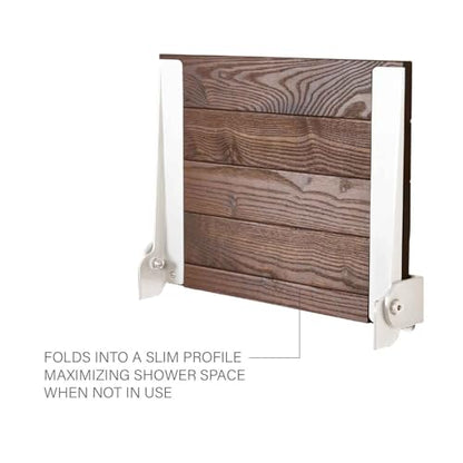 Seachrome 18 inch Silhouette Slimline Folding Wall Mount Shower Bench Seat, Natural Ash Wood Thermacor Seat with White Frame - color: Walnut Ash Wood With White Frame