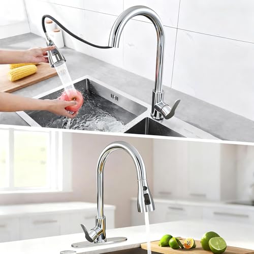 Kitchen Faucet Head Replacement with 3 Modes, Pull Down Spray Head for Kitchen Faucet, Kitchen Sink Sprayer Replacement Compatible with Moen, American Standard, Kohler Faucets - color: Chrome