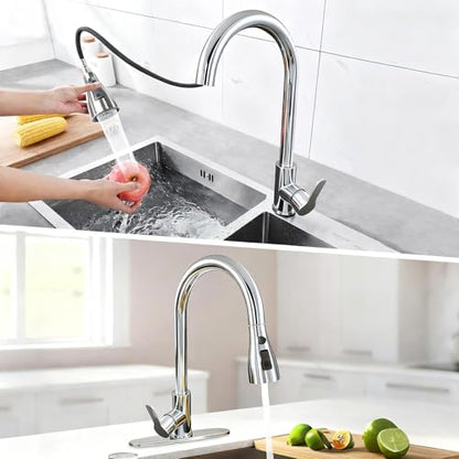 Kitchen Faucet Head Replacement with 3 Modes, Pull Down Spray Head for Kitchen Faucet, Kitchen Sink Sprayer Replacement Compatible with Moen, American Standard, Kohler Faucets - color: Chrome