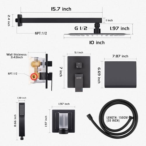 Wall Mounted Shower Faucet Set, Shower System with Tub Spout, 10 Inch Rainfall Shower Head with Handheld Spray, Waterfall Tub Spout Bathtub Faucet, Black - color: Black