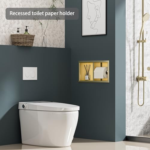 Neodrain Gold Dual Roll Recessed Toilet Paper Holder,for Standard/Mega Roll | 304 Stainless Steel, Hidden In-Wall, Simple Loading and Unloading, Space-Saving for Modern Bathrooms & RV - color: Gold