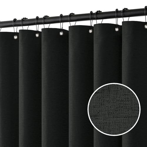 MIULEE Linen Fabric Shower Curtain Black W72*L72 12 Metal Hooks | Washable, Modern, Heavy Duty, Shower Curtain Set, Waterproof Thick Cloth Shower Curtains, Bathroom Bathtub - color: Black, size: 72"W x 72"L (Pack of 1)