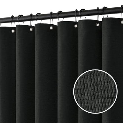 MIULEE Linen Fabric Shower Curtain Black W72*L72 12 Metal Hooks | Washable, Modern, Heavy Duty, Shower Curtain Set, Waterproof Thick Cloth Shower Curtains, Bathroom Bathtub - color: Black, size: 72"W x 72"L (Pack of 1)