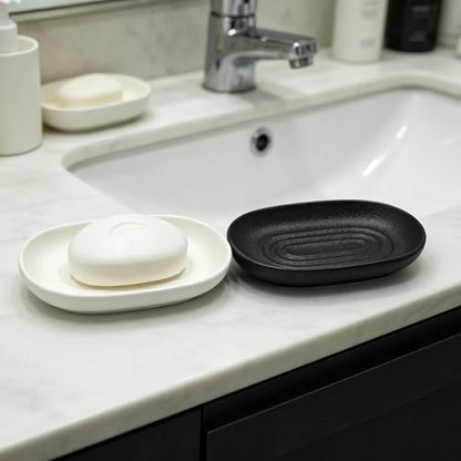 Ceramic Soap Dishes for Bar Soap- Matte White Textured Finish Bar Soap Holder for Bathroom Kitchen Sink & Shower - Easy to Clean Simple Oval Soap Dish Soap Tray for Soap Bars, Sponges, Jewelry - color: White- Textured Matte