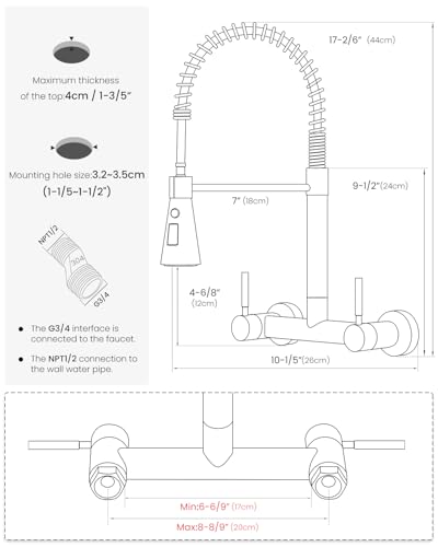 Wall Mount Kitchen Faucet 2 Handles, 8 Inch Center Wall Commercial Utility Sink Faucet with Pull Out Sprayer 3 Modes, Stainless Steel, Brushed Nickel - color: 2-Handle-Nickel, style: Wall Mount