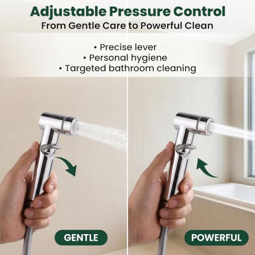 Handheld Bidet Sprayer for Toilet 1 in 2 Out Dual Control Valve, 304 Stainless Steel with Adjustable Pressure, Easy Installation Sprayer Kit for Bathroom Toilet Pet Cleaning
