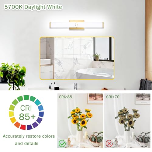 24 Inch Bathroom Vanity Light 2500LM, 5700K Daylight White Modern Bathroom Light Dimmable, AC 120V 25W Gold LED Vanity Lighting Fixtures Wall Sconce ETL Certified, 2Pack - color: Gold-5700K, size: 24 INCH(2 Pack)