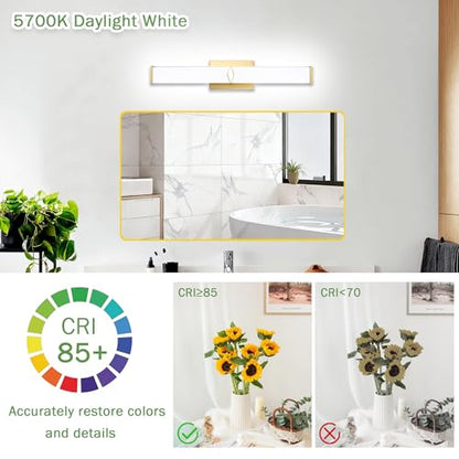 24 Inch Bathroom Vanity Light 2500LM, 5700K Daylight White Modern Bathroom Light Dimmable, AC 120V 25W Gold LED Vanity Lighting Fixtures Wall Sconce ETL Certified, 2Pack - color: Gold-5700K, size: 24 INCH(2 Pack)