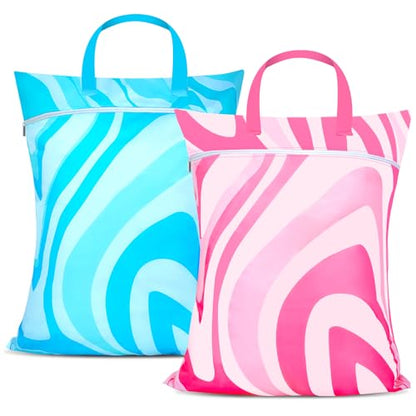 2 Pcs Large Travel Laundry Bags - Waterproof with Handle, Washable Dirty Clothes Bags for Travel, Wet & Dry Bag, Bathing Suit & Gym Clothes Laundry, Swimming Pool & College Dorm - color: Abstract Wavy