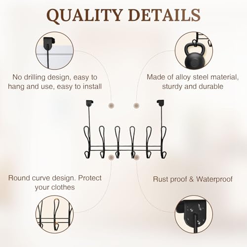 Twisted Design Over The Door Hook Rack With 12 Hooks - Towel, Coat Hanger for Bathroom, Bedroom or Laundry Room (Black) - style: Black with 12 Hooks