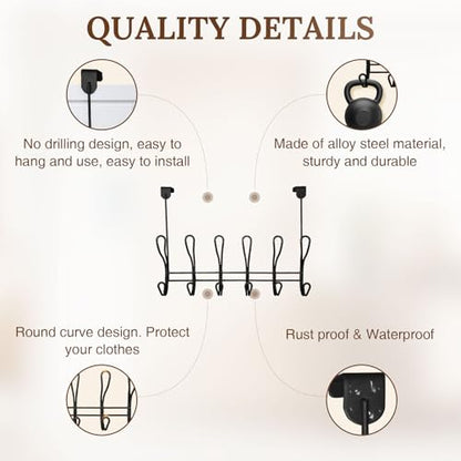 Twisted Design Over The Door Hook Rack With 12 Hooks - Towel, Coat Hanger for Bathroom, Bedroom or Laundry Room (Black) - style: Black with 12 Hooks