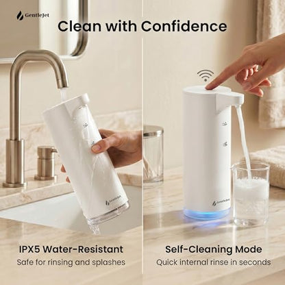 GentleJet EasyFoam Automatic Foaming Soap Dispenser, Touchless USB-C Rechargeable Sensor Pump, 304 Stainless Steel, Adjustable Foam, IPX5 Water-Resistant for Bathroom & Kitchen, 10 fl oz / 300 mL - color: White