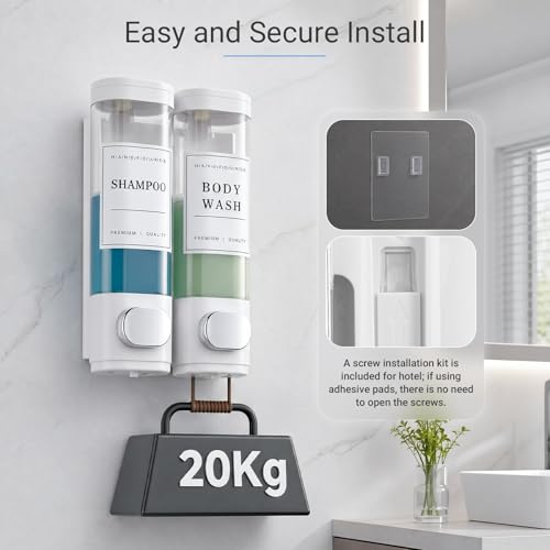 Shampoo and Conditioner Dispenser, Shower Soap Dispenser Wall Mounted, Shampoo Dispenser for Shower Wall No Drill, Bathroom Body Wash Dispenser 2 * 350ml White 2 Chamber - size: 2