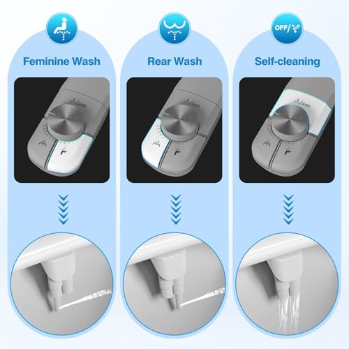 Non-Electric Bidet Attachment, Self-Clean Dual Nozzles, Adjustable Pressure | Ultra Slim Intuitive One-Touch, Retractable Nozzle Structure, Cold Water Rear & Feminine Washing Modes, Stainless Steel Iniet