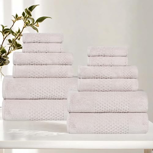 Superior Playa Zero Twist Cotton Medium Weight Towels, For Guest Bath, Bathroom, Shower, Spa, Plush, Quick Dry, Ultra-Soft Towels, Bath Essentials, Waffle Textured, 12 Piece Assorted Towel Set, Silver - color: Silver, size: 12 Piece Towel Set