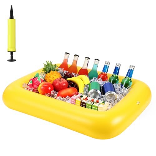 FillTouch Rectangular Inflatable Serving Bar Floating Drink Holder for Pool Inflatable Cup Holders Hot Tub Accessories, Adults Swimming Fun Drink Floats for Swimming Pool Party(Yellow) - color: Yellow