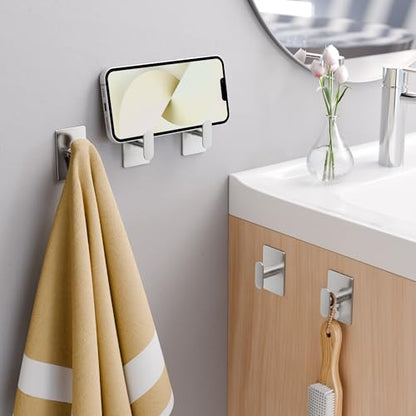 pickpiff Adhesive Towel Hooks: 20LB Extra Strong Wall Hanger, Silver 4 Pack - color: Silver, size: 4 Pack