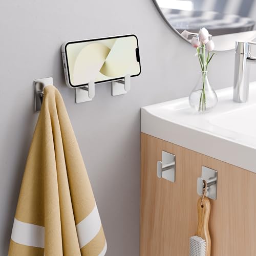 pickpiff Adhesive Towel Hooks: 20LB Extra Strong Wall Hanger, Silver 2 Pack - color: Silver, size: 2 Pack