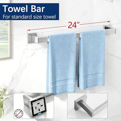 Gypie 24Inch Bathroom Accessory Set Wall Mounted, Brushed Nickel 5-Pieces | Stainless Steel Bathroom Hardware Set Towel Bar Set - color: Brushed Nickel 5 Piece, size: 24 Inch