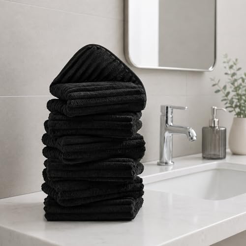 6 PC Microfiber Hand Towels for Bathroom, 16"x30",Black | Face Towels, Highly Absorbent, Quick Dry, Low Lint, Hanging Loop, Lightweight Towels for Guest Bath, Gym, Travel & Kitchen - color: Black
