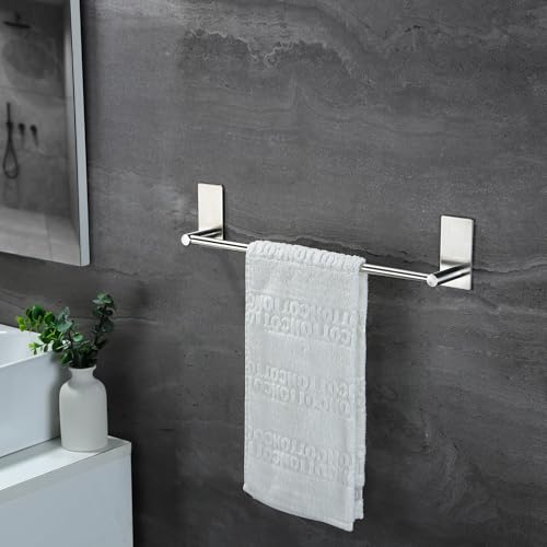 Self Adhesive 16-Inch Bathroom Towel Bar Brushed SUS 304 Stainless Steel Bath Wall Shelf Rack Hanging Towel Stick On Sticky Hanger